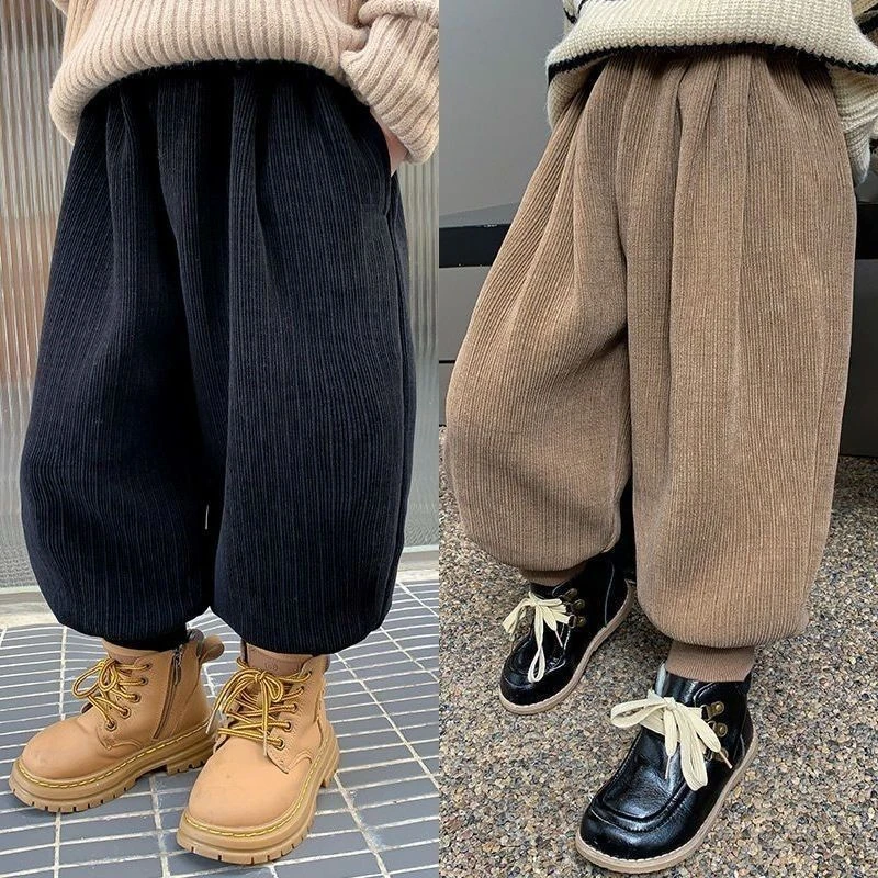 衣酷男女童裤子春秋冬装新款儿童冬季加厚一体绒灯芯绒时尚运动裤