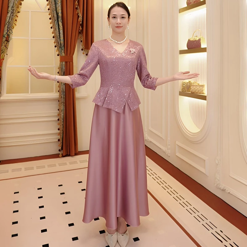12月高档喜婆婆婚宴装气质高贵结婚长辈礼服遮肚子连衣裙平时可穿
