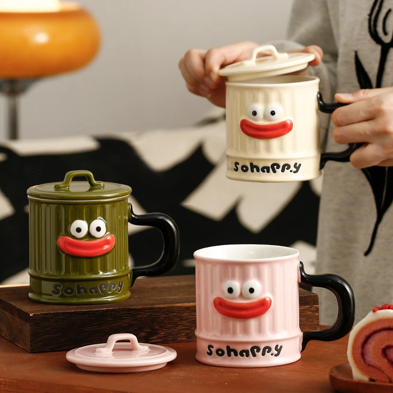 大容量陶瓷马克杯办公室沙雕搞怪陶瓷水杯家用潮流个性带盖喝水杯