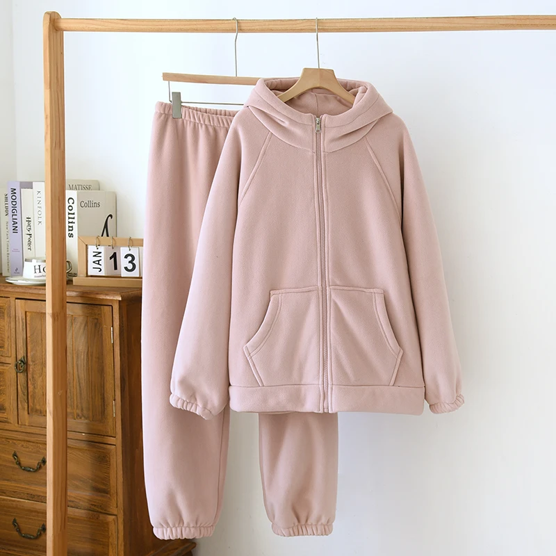 二代升级海豚绒女款一体加厚连帽可外穿家居服超柔细腻休闲保暖女