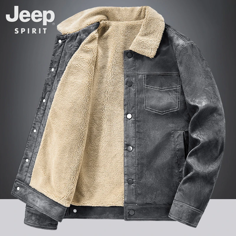 JEEP冬季美式工装麂皮绒外套男士羊羔绒加绒加厚棉服复古棉衣夹克