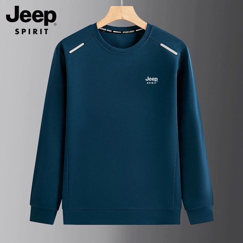 JEEPSPIRIT圆领卫衣男春秋季宽松休闲上衣梳布潮流简约男装