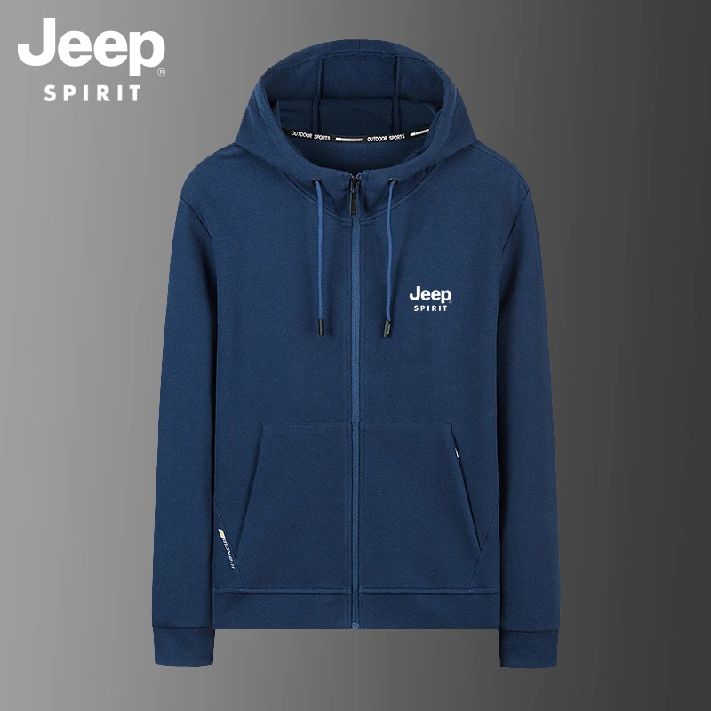 JEEPSPIRIT开衫男士高档连帽卫衣春秋季宽松休闲加绒男潮流衣服