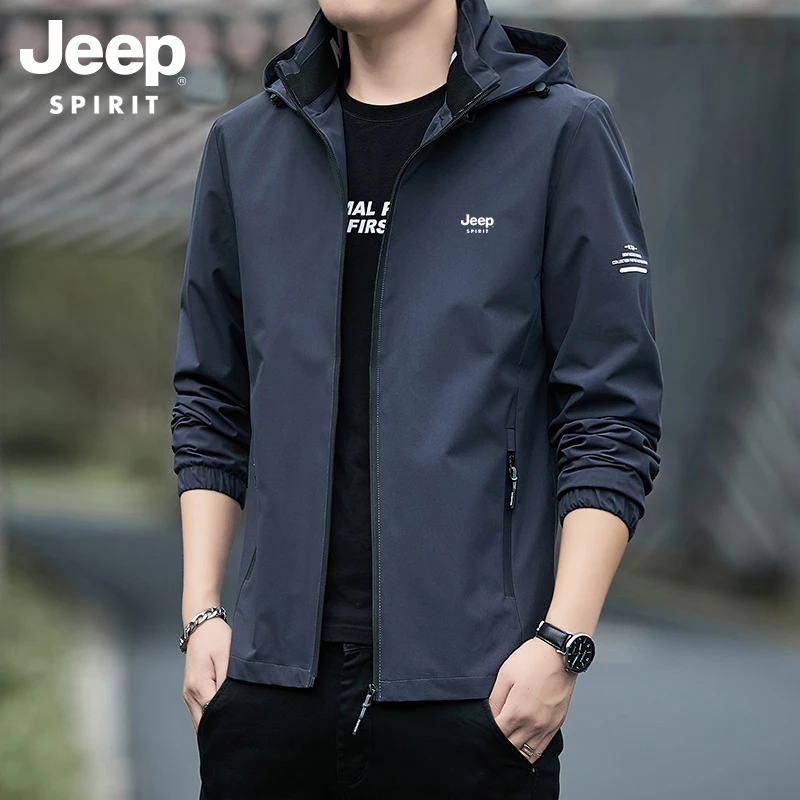 JEEPSPIRIT外套男士秋冬季宽松休闲风衣连帽运动百搭男装上衣