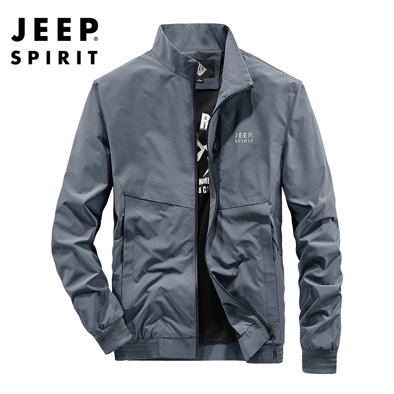 JEEPSPIRIT百搭夹克外套男士春秋季宽松立领男装户外加厚修身夹克