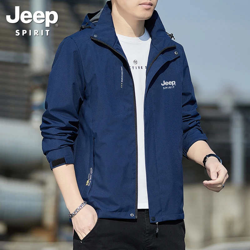 JEEPSPIRIT男士夹克春夏季宽松休闲潮流灰色连帽外套男装上衣男