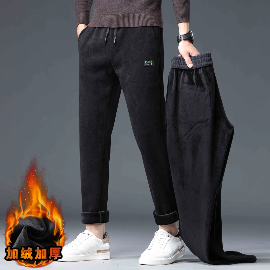 冬季修身型休闲裤运动加绒秋冬季加厚裤子男裤保暖男士运动卫裤