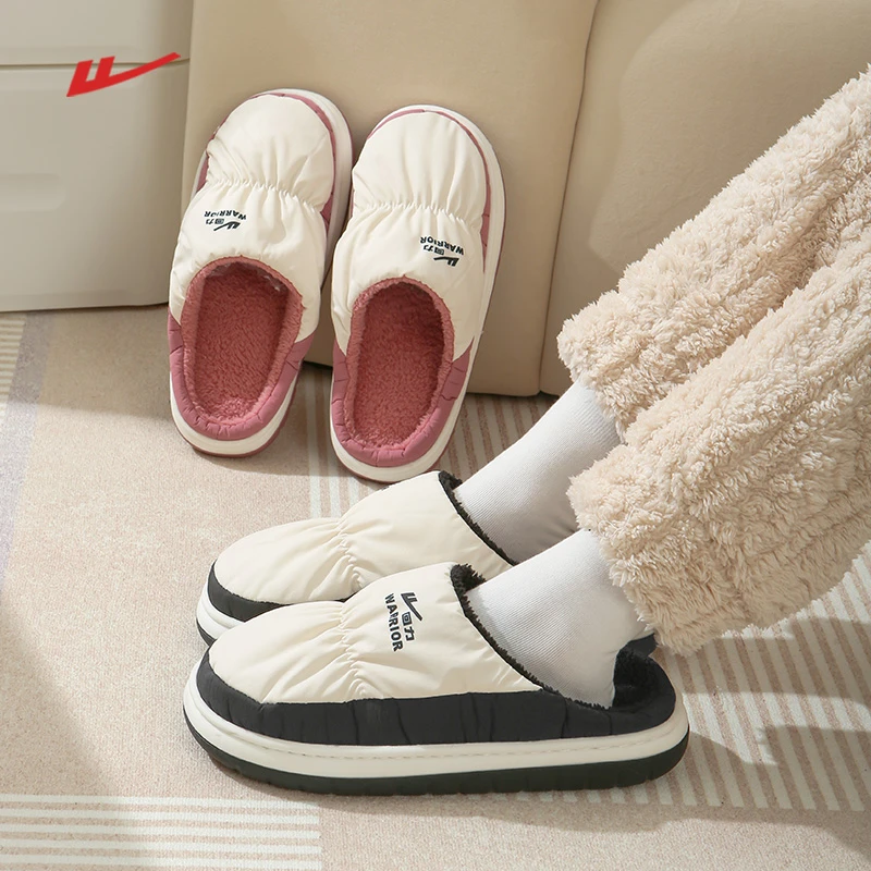 Warrior/回力保暖搭子羽绒棉柔软男士冬季室内家用厚底踩屎感棉鞋