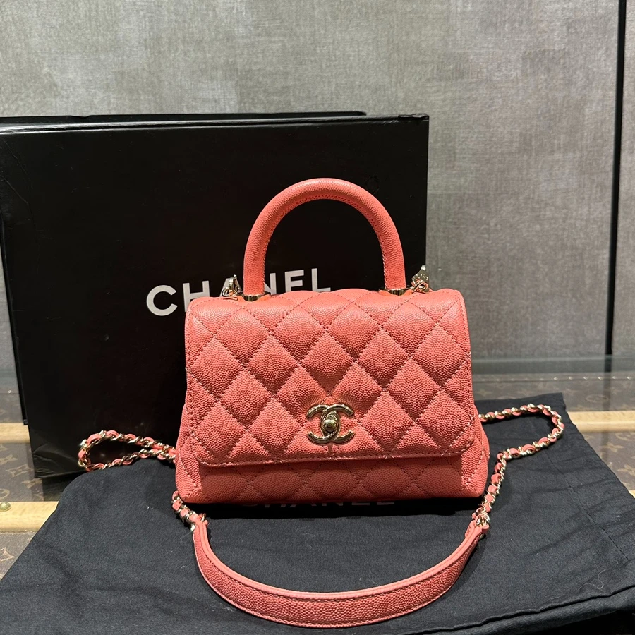 95新 Chanel/香奈儿 荔枝牛皮cocohandlemini手提包 21395