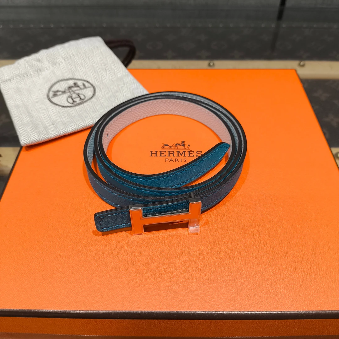 99新 Hermes/爱马仕 双面蓝白腰带  25316