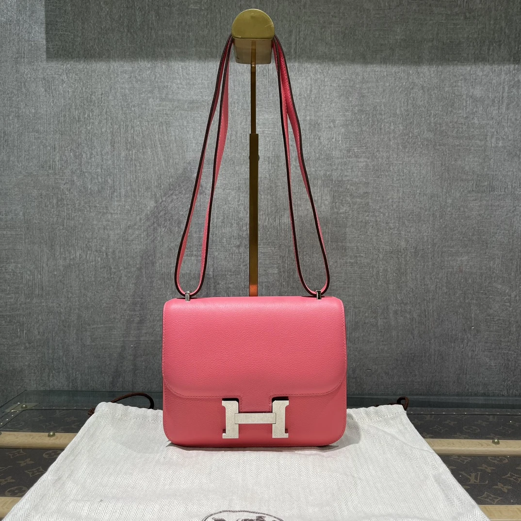 95新 Hermes/爱马仕 唇膏粉U5康康19evercolor皮单肩斜挎包 30468