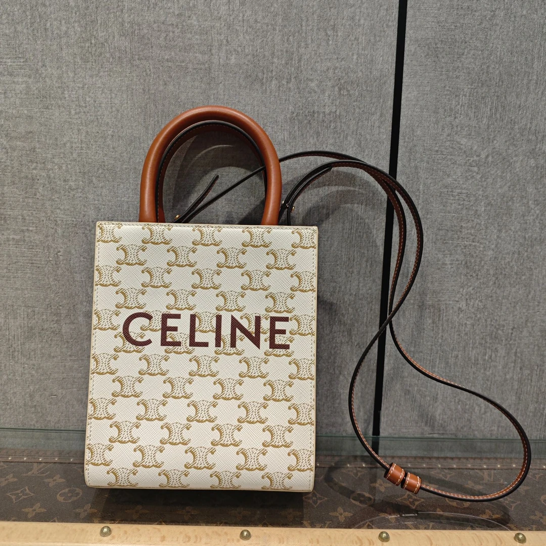 95新 Celine/思琳 老花白色琴谱 mini斜挎手提包 06066