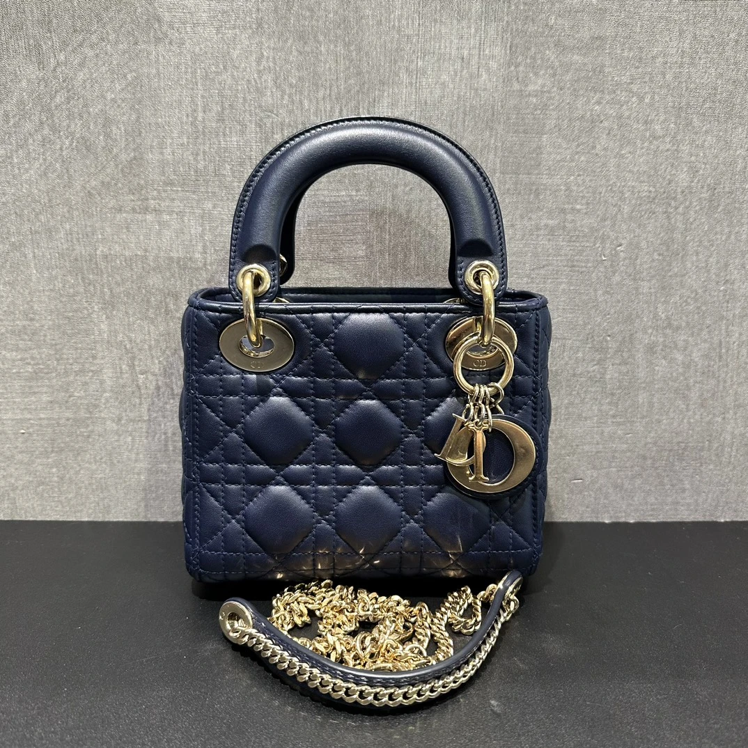 95新 DIOR/迪奥 蓝金戴妃三格手提斜挎包 04037