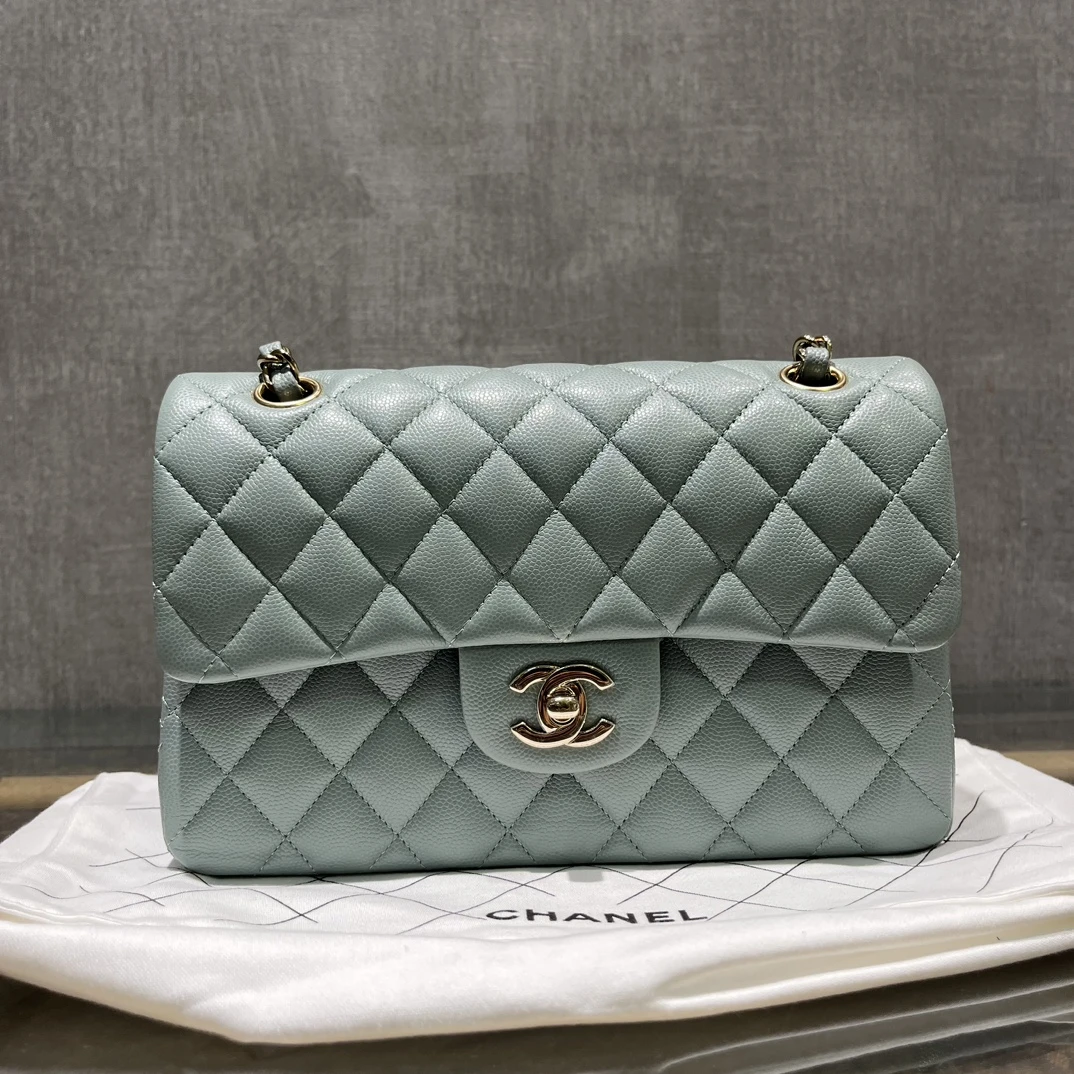 99新 Chanel/香奈儿 芯片灰蓝 CF小号链条单肩斜挎包 29677