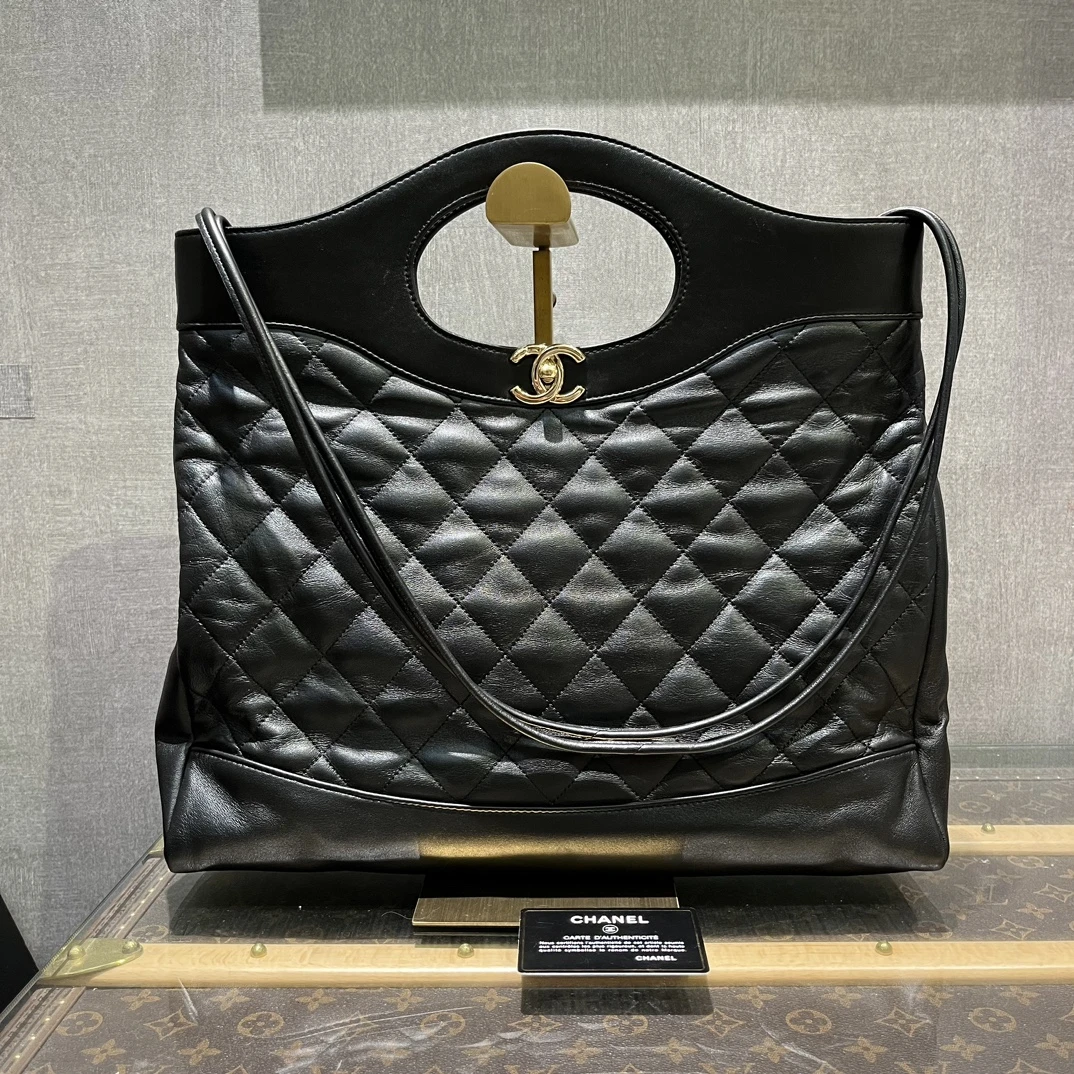 95新 Chanel/香奈儿 黑金31bag大号手提单肩斜挎包 29663