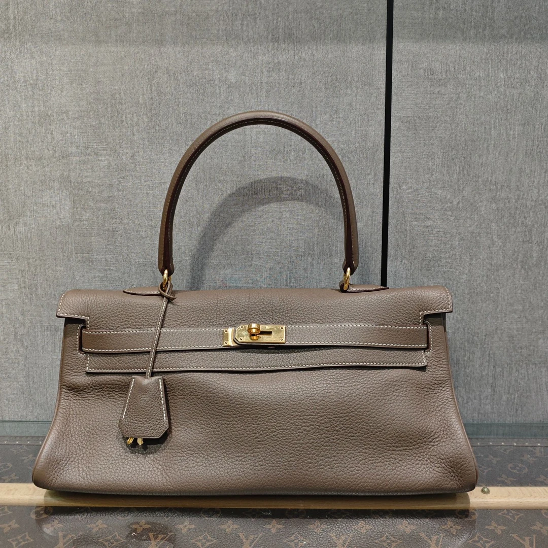 95新 Hermes/爱马仕 shoulder kelly大象灰金扣手提包 26858