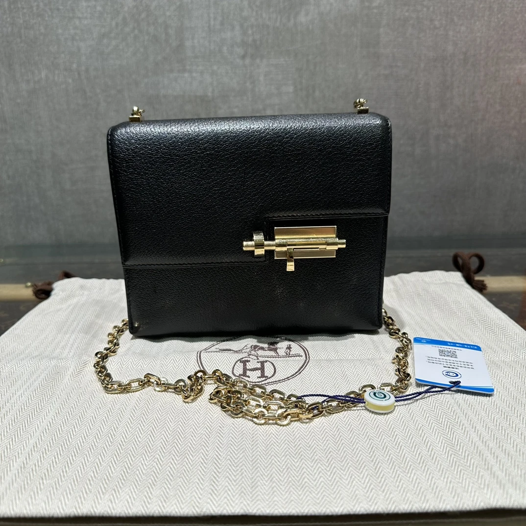 95新 Hermes/爱马仕 黑金Verrou单肩斜挎手枪包 20371