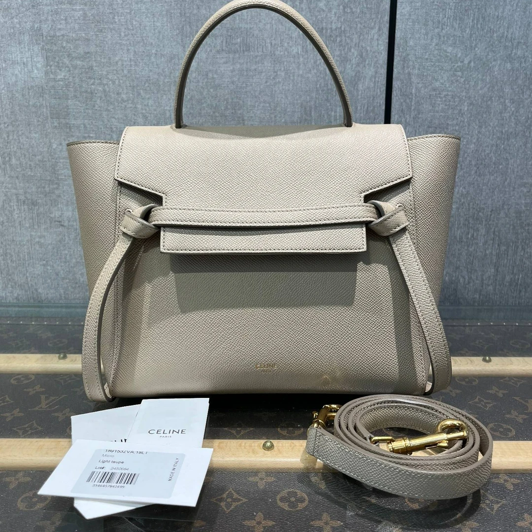 95新 Celine/思琳 鲶鱼小号奶茶色手提单肩斜挎包 13470