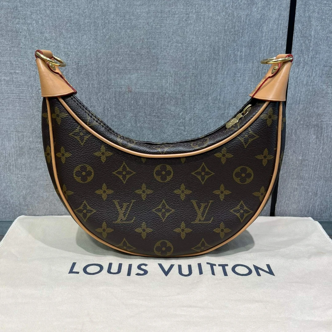 95新 LV 路易威登经典老花单肩链条腋下月亮包 24791