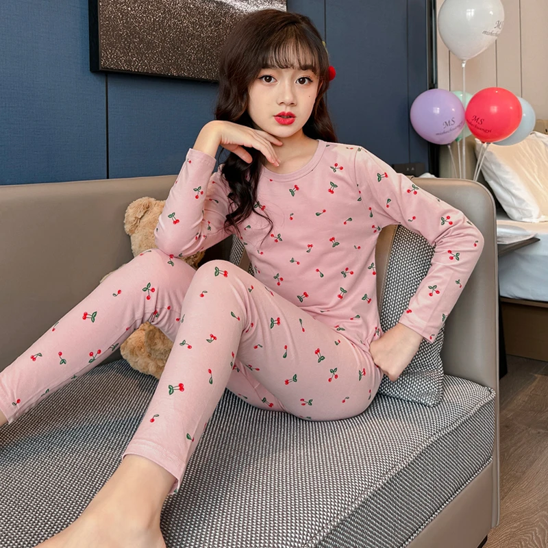 女童内衣套装纯棉中大童莱卡棉秋衣秋裤长袖睡衣薄款棉毛衫两件套