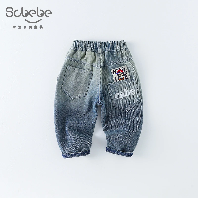 SCBEBE儿童牛仔裤春秋款2024新款中小童卡通休闲百搭牛仔裤AK809