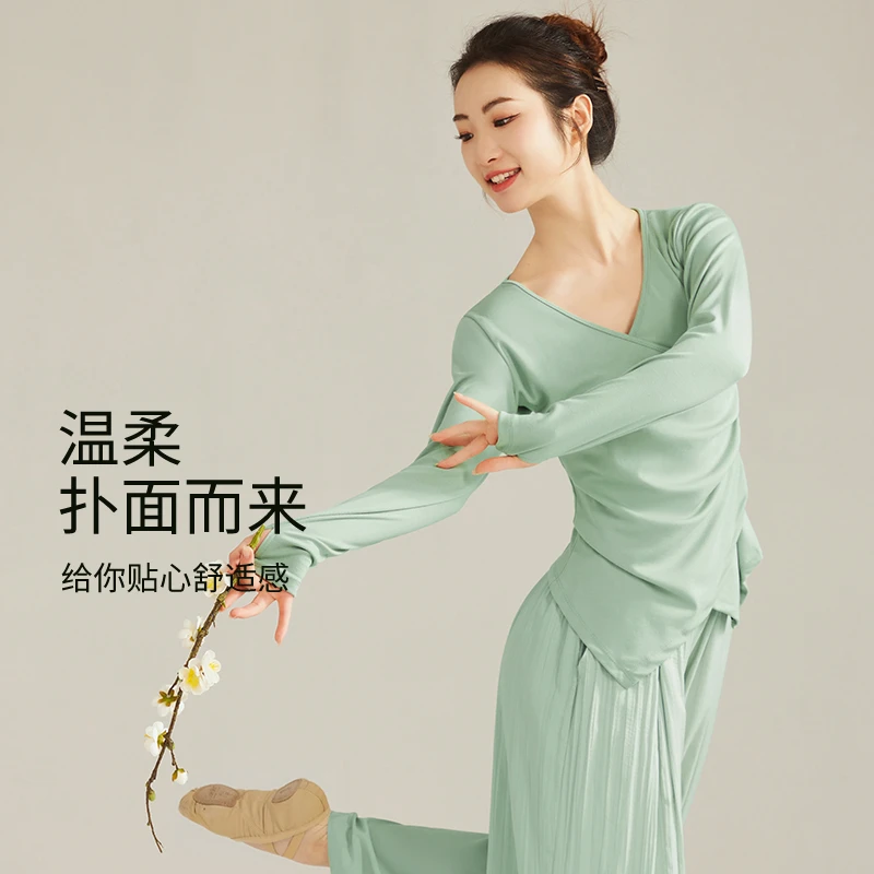 中国古典舞蹈服装现代舞练功服舞蹈服春秋不规则下摆长袖上衣女
