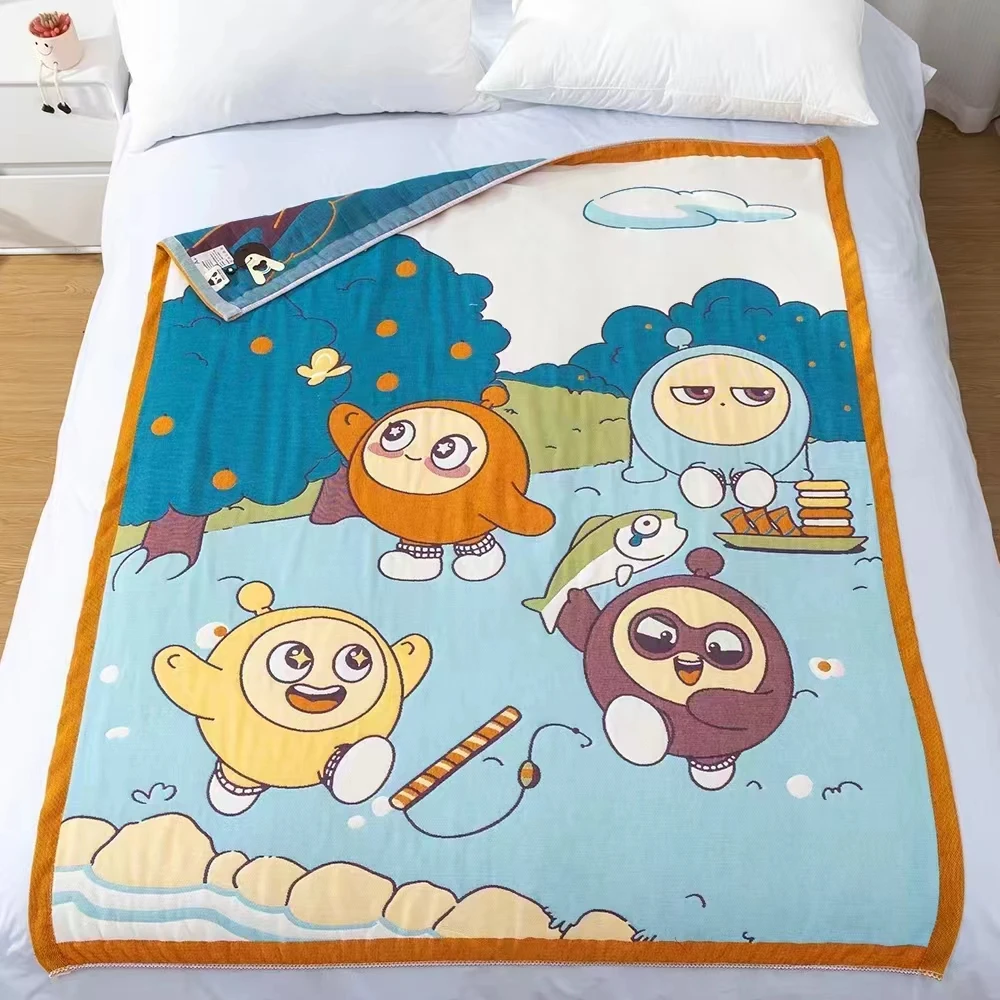 【温暖居家】棉纱面包被盖毯120x150cm-仔仔派对