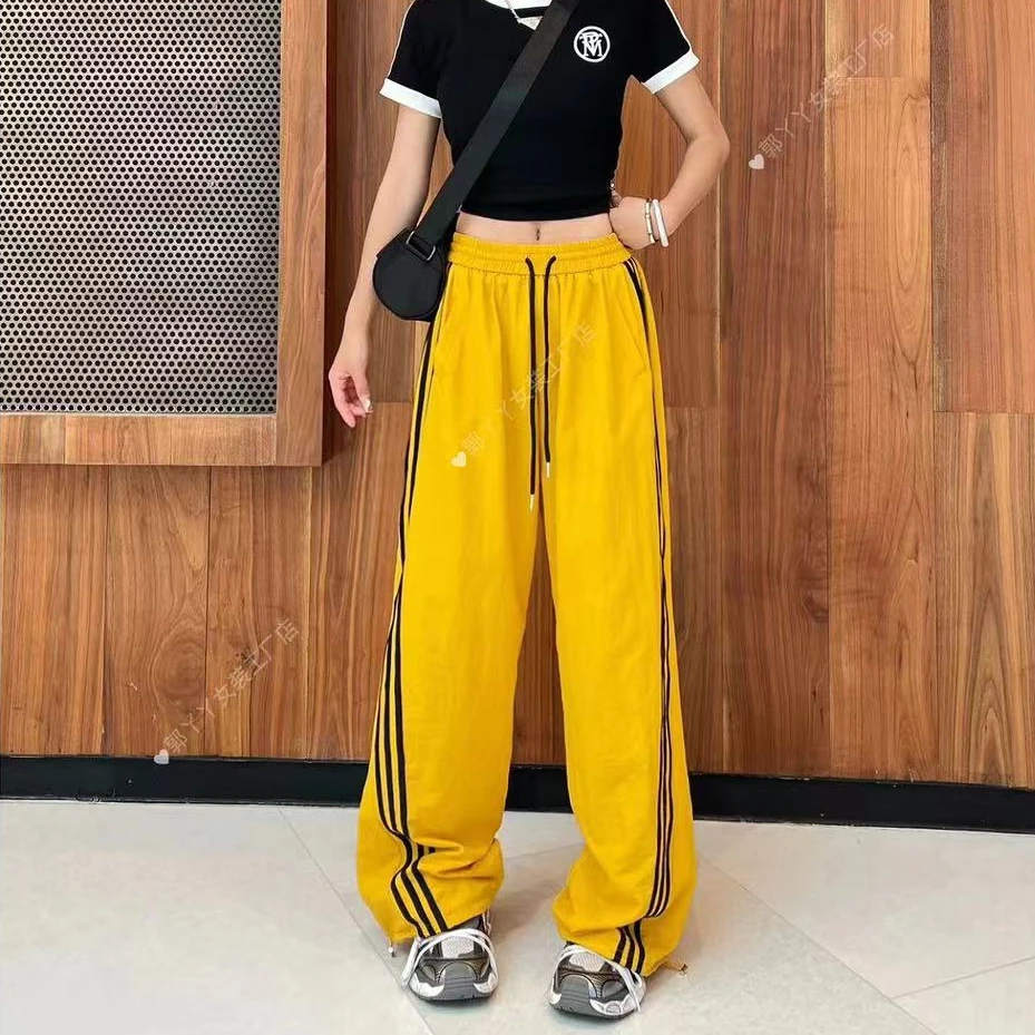 （工厂店...）夏季新款侧拼条垂感显瘦高腰直筒休闲运动防晒速干裤.