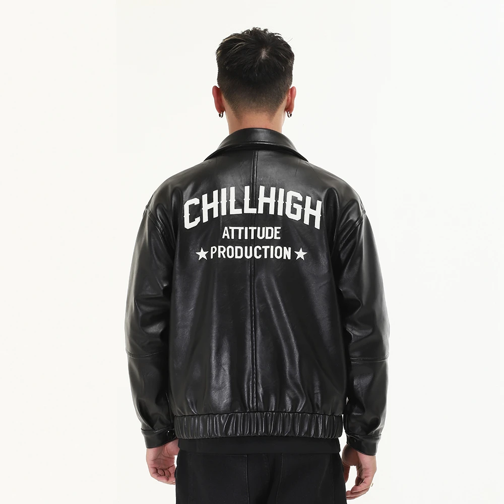 ChillHigh 美式机车皮衣 刺绣街头开衫防风 男夹克外套宽松秋冬