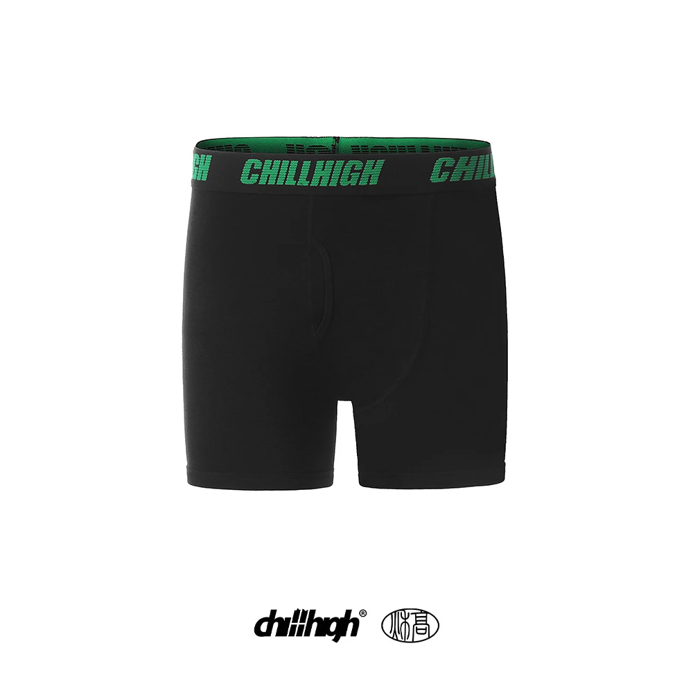 ChillHigh 简约休闲基本款 绿标腰头LOGO透气纯色平角内裤