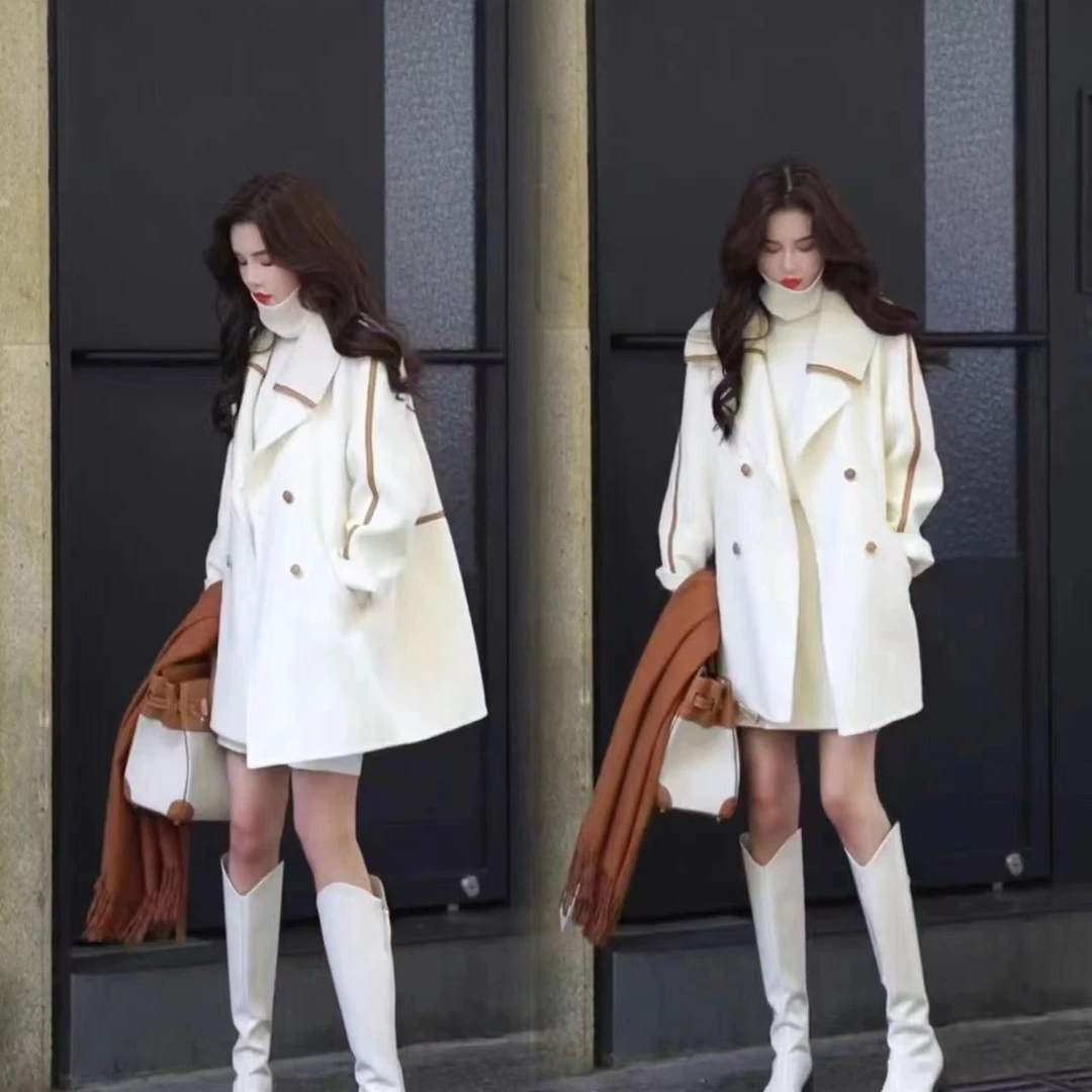MM法式赫本风时尚爆款白色外套2023春新款韩版设计感洋气减龄大衣