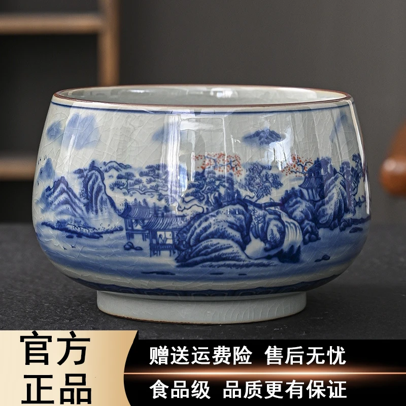 景德镇青花老陶泥茶洗家用陶瓷水盂杯洗建水茶渣缸功夫茶具配件