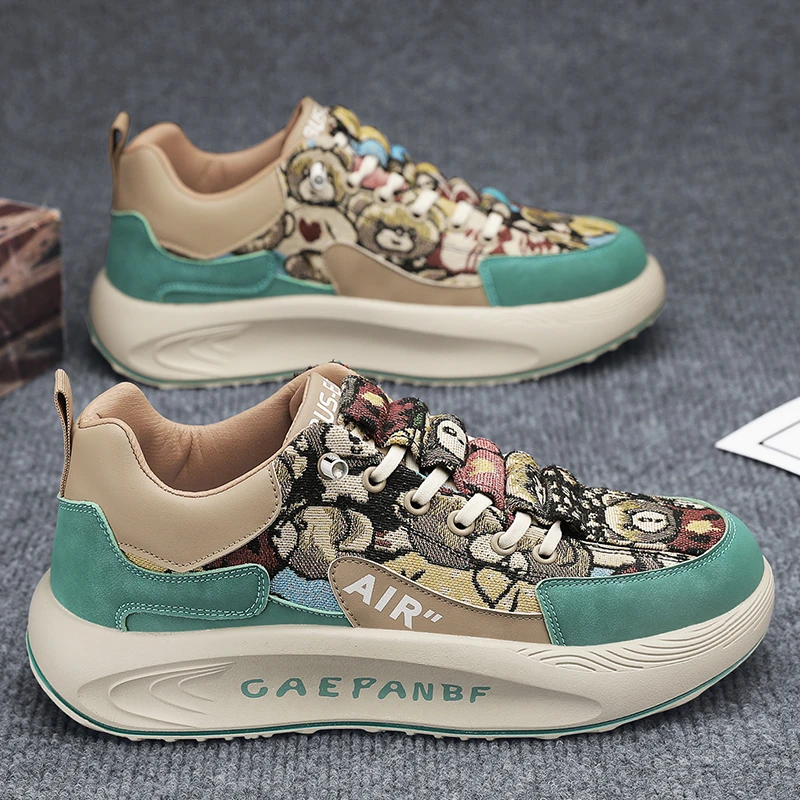 【设计师款】春季情侣款休闲百搭板鞋橡胶发泡底透气小熊布面潮鞋