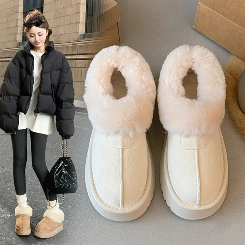 白色厚底保暖雪地靴子女鞋东北2025新款秋冬季加绒加厚冬天毛毛鞋