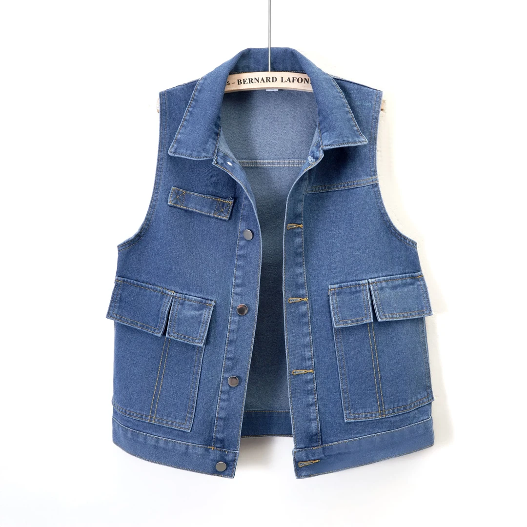 2024秋季新款大口袋复古牛仔马甲外套女宽松休闲百搭夹克无袖上衣