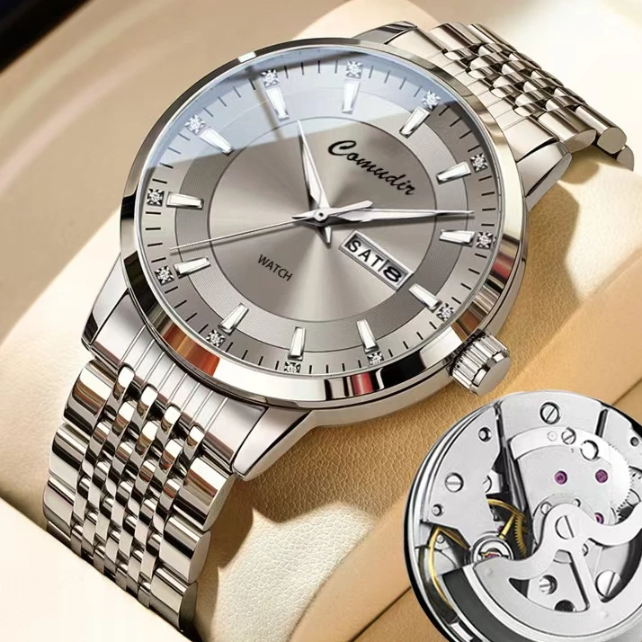 瑞士镶钻全自动男士手表双日历夜光防水简约潮流新正品款超薄手表