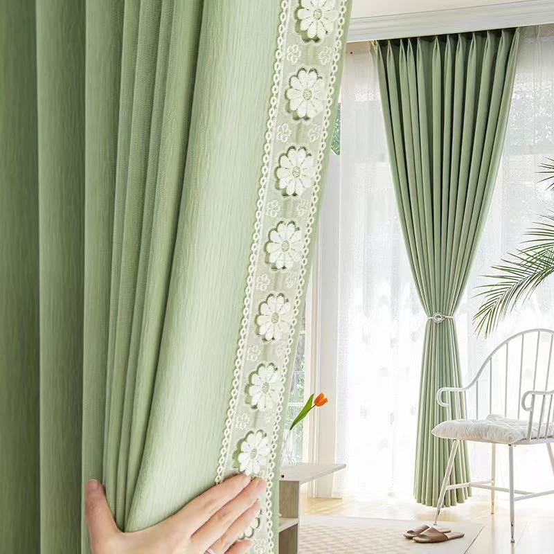 细邹雪尼尔森系客厅卧室全遮光清新日系温馨家居搭配牛油果绿简约