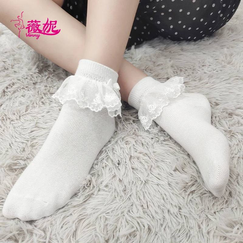 薇妮舞美拉丁舞袜子女童比赛专用儿童白袜子女夏舞蹈袜防滑专业