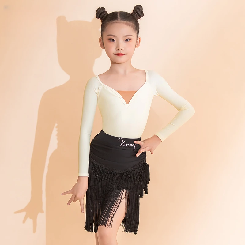 薇妮舞美拉丁舞服女儿童长袖练功服上衣分体式套装训练服秋冬款