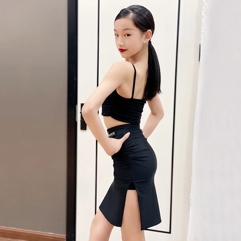 薇妮舞美拉丁舞服套装新款女童分体训练吊带国标舞练功服 VLJ032