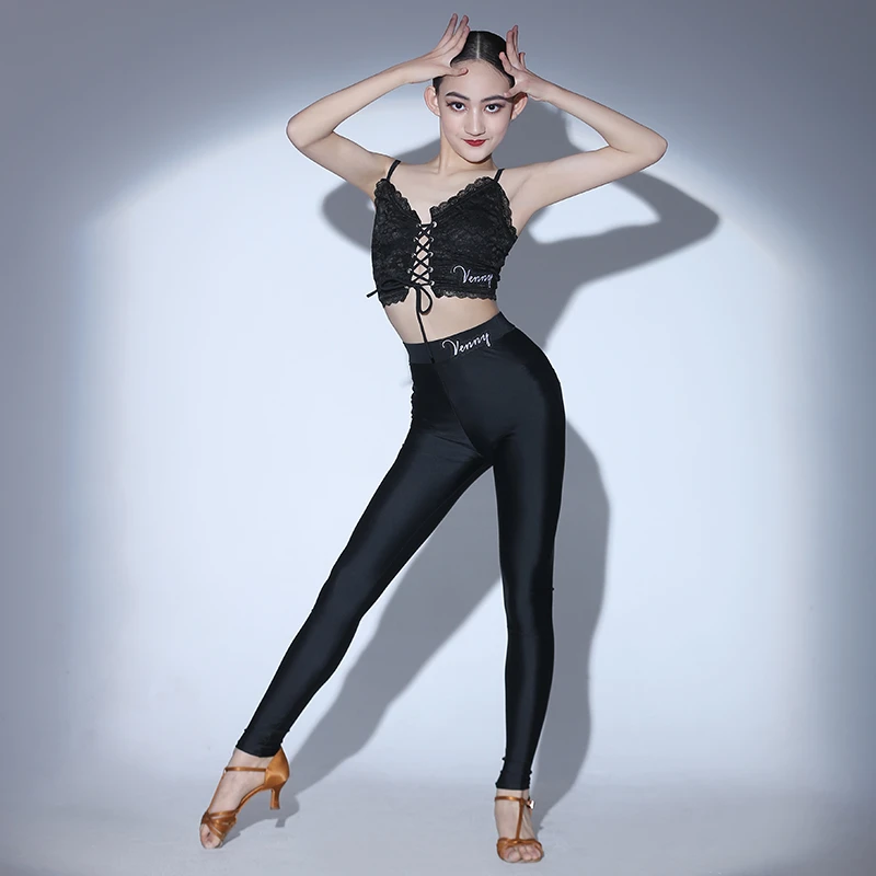 薇妮舞美拉丁舞裤女专业高腰紧身修身舞蹈裤子套装国标舞练功服