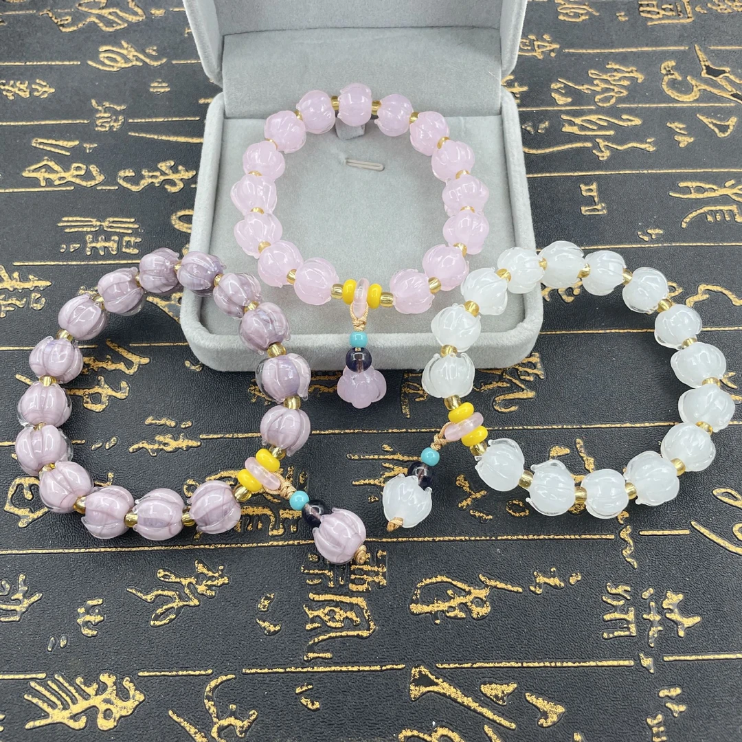 锌合金石英石手链 新款国潮风寺庙同款莲花琉璃手串