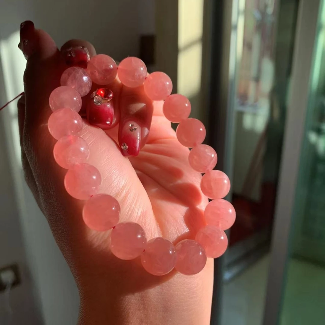 (多样性发一)水晶手链马粉马达加斯加老矿料高冰果冻体女生粉色