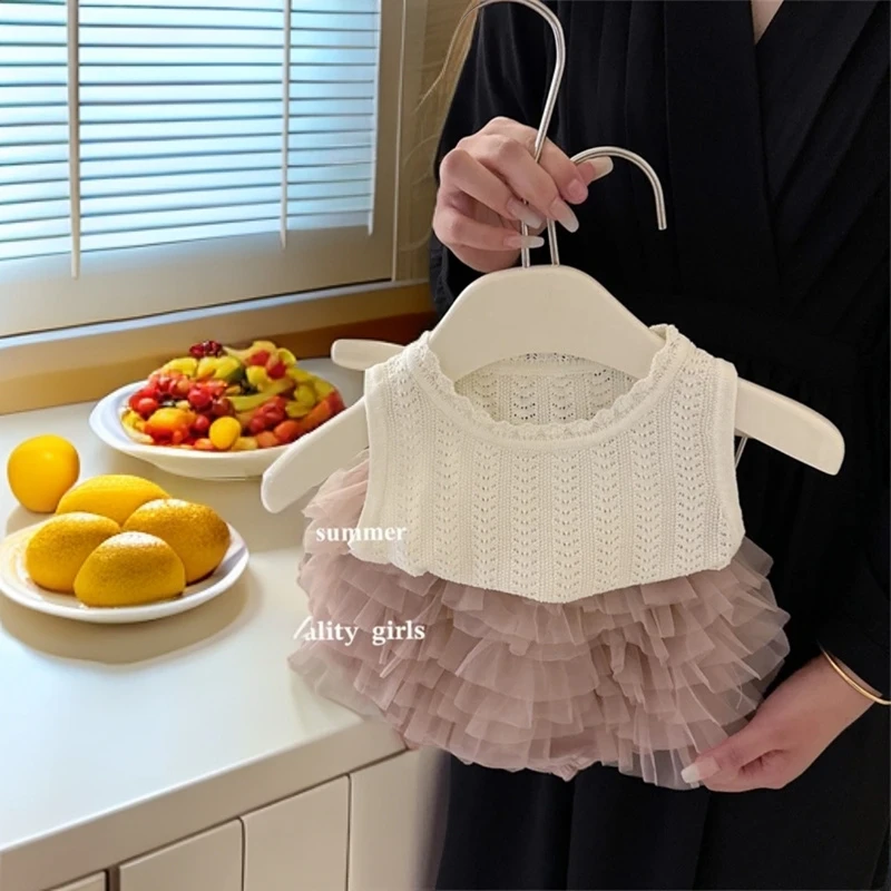 咸柠七2024女童夏季裤裙两件套高品网纱蛋糕裙可爱背心短裤两件