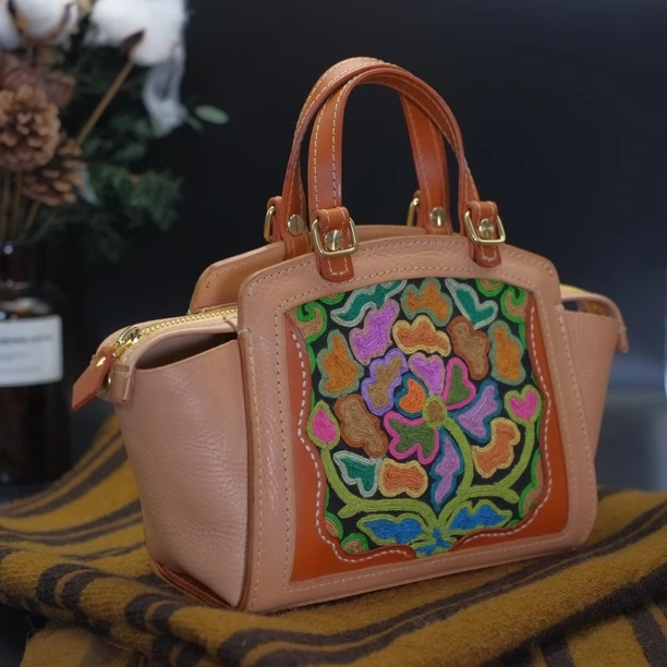 缦物 原创头层牛皮拱桥包单肩包斜挎包手提包老绣版