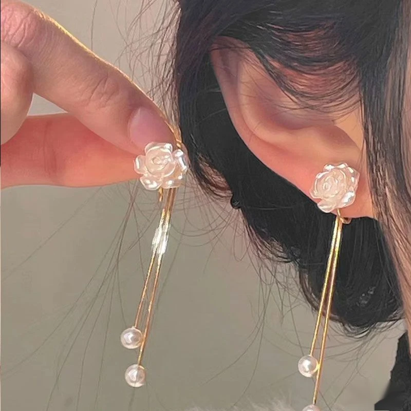 「山茶玫瑰」珠珠山茶花蚊香盘耳夹女无耳洞耳饰复古轻奢高级耳环