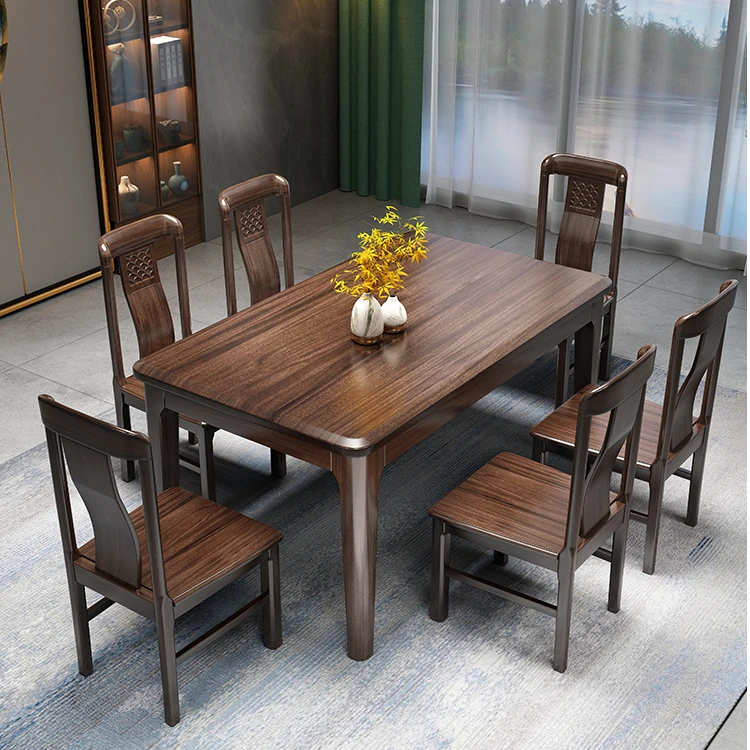 【加蓬小乌金木】全实木餐桌椅组合家用餐桌纯方桌新中式吃饭餐桌子
