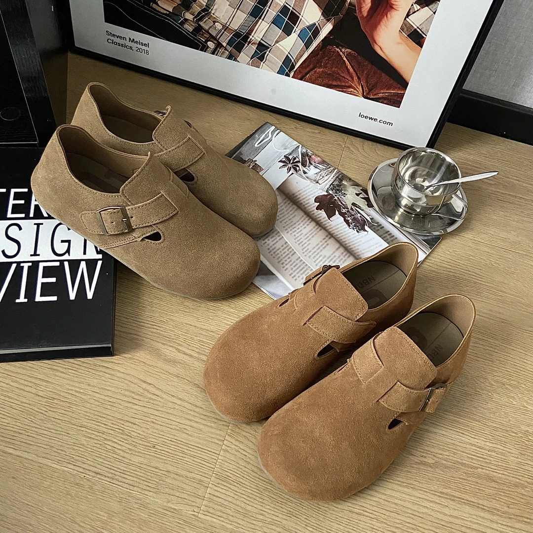 OP/OP吐司系列勃肯鞋女包头软木底2024春秋复古单鞋平底软底