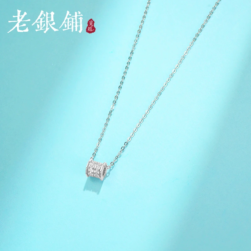 吴越老银铺 坠链均足银合成锆石 足银999小蛮腰项链时尚银项链ins