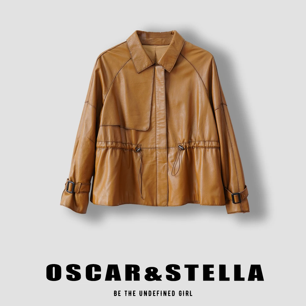 Oscar&Stella海宁秋季真皮绵羊皮高档短款复古女士皮衣外套 6576